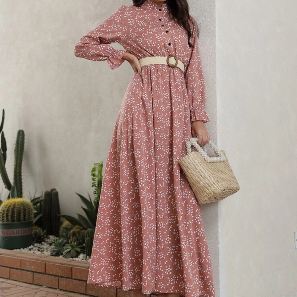 Allover print flounce sleeve shirt dress w/o belt - Picture 6 of 6